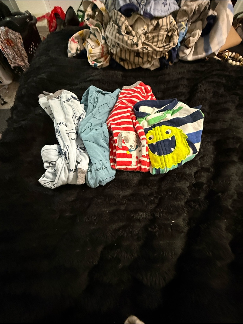 Carter's Multicolor Kids Footless sleepers bundle- Blue, Red, Green, White